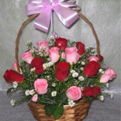Pink and Red Roses Basket